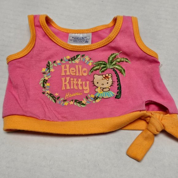 Hello Kitty Build A Bear Hawaii Ornage Pink Palm Tree 3D Tee Shirt Rare Top - Picture 6 of 7